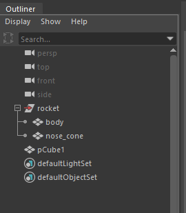 rename group to rocket in outliner